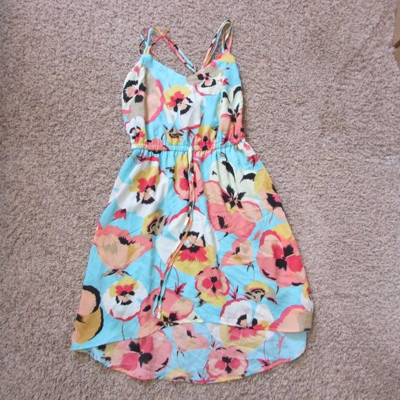 NWT BeBop Large Chiffon High Low Sundress Green Pink Mint Floral Thin Straps - Picture 1 of 2